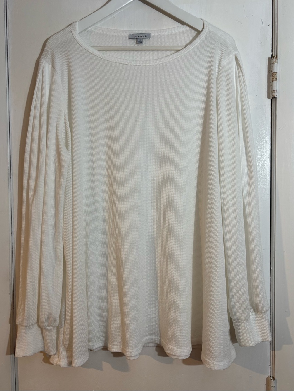 white birch white Waffle Knit Long Sleeve Top